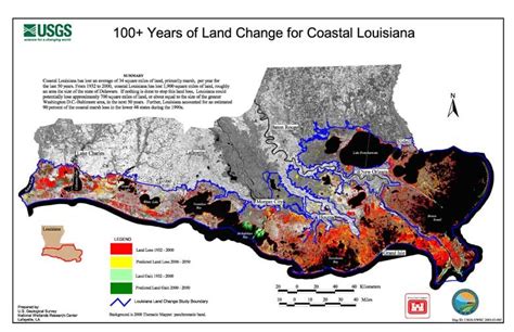 Areas Of Land Loss And Gain In Coastal Louisiana From 1932 To 2000 And