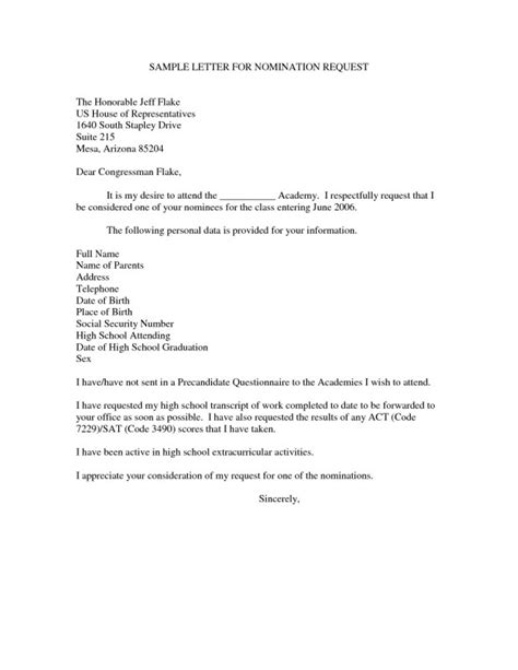 congressional nomination letter sample letter reference