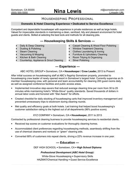 housekeeping resume template mt home arts