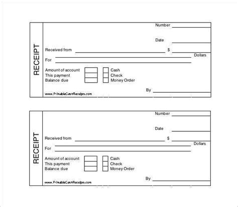 printable blank receipt book template layouts  blank receipt book