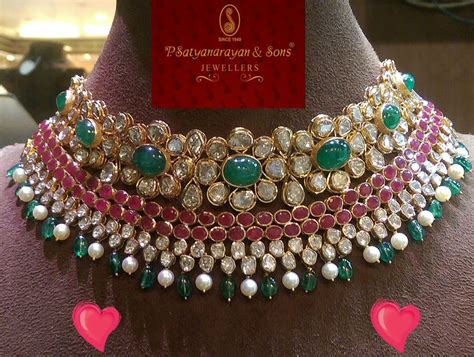 ruby emerald polki choker jewellery designs