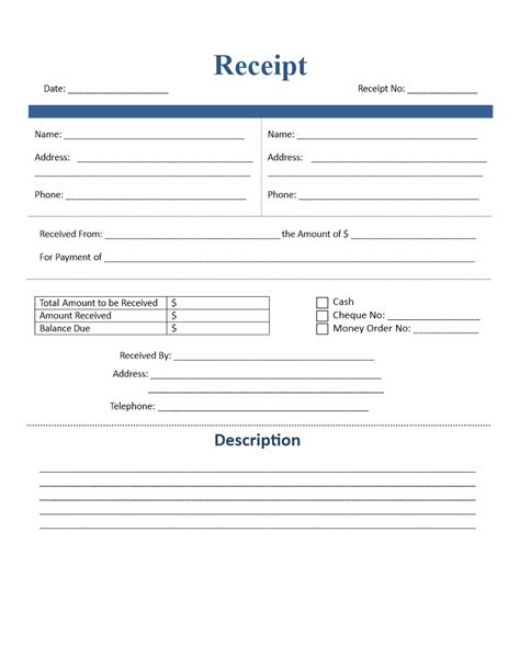 receipt template templates printable   printables