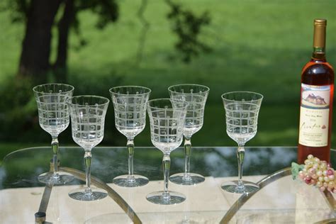 6 Vintage Etched Optic Wine Glasses Circa 1950 S Tall Vintage Etched