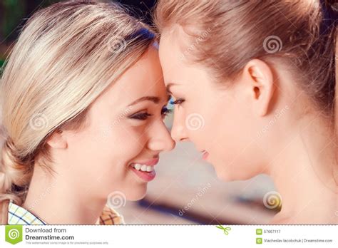 Close Up Of Lesbian Couple Outdoors Stock Image Image Of