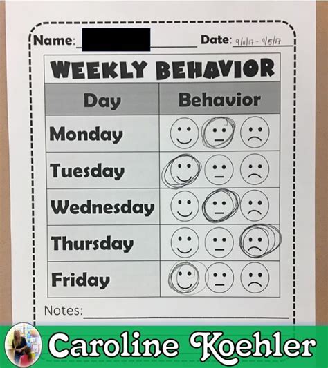printable behavior chart  individual log weekly daily tracker
