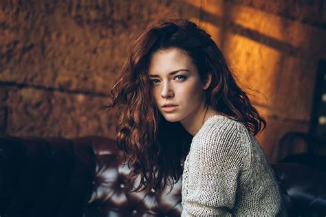 Model Brunette Long Hair Walls Women Face Sweater Redhead