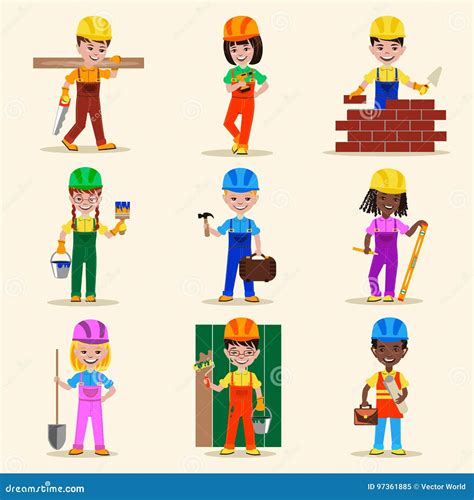 kids builders characters profession vector illustration stock vector