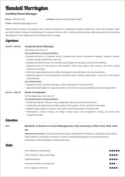 event planning manager resume sample resume  gallery