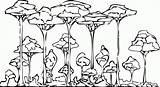 Rainforest Coloring Pages Trees Drawing Printable Forest Rain Clipart Animals Color Cute Colouring Drawings Layers African Print Tropical Simple Top sketch template