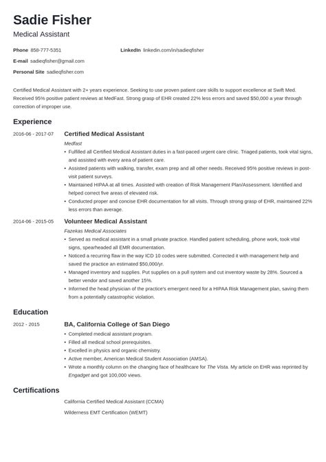 medical assistant resume examples duties skills template