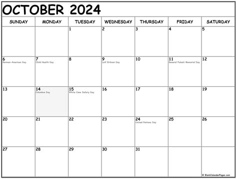 october   holidays calendar