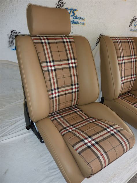 sport  seats  tan leather  thompson plaid remake   recaro idealclassic car
