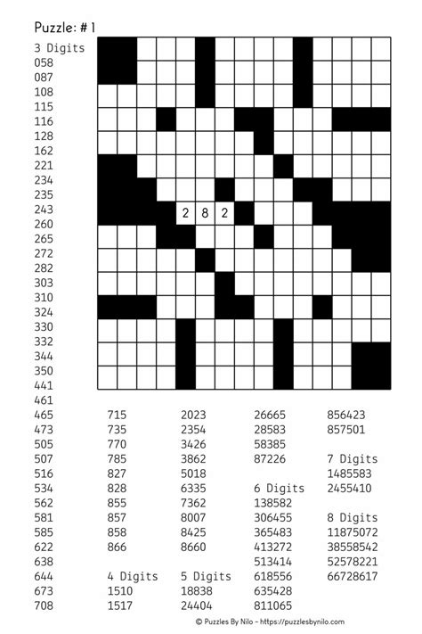 downloadable number fill  puzzle   printable crossword