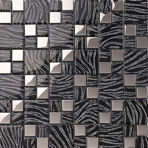 Silver With Black Crystal Glass Mosaic Tiles Silver Plated Glass Tiles