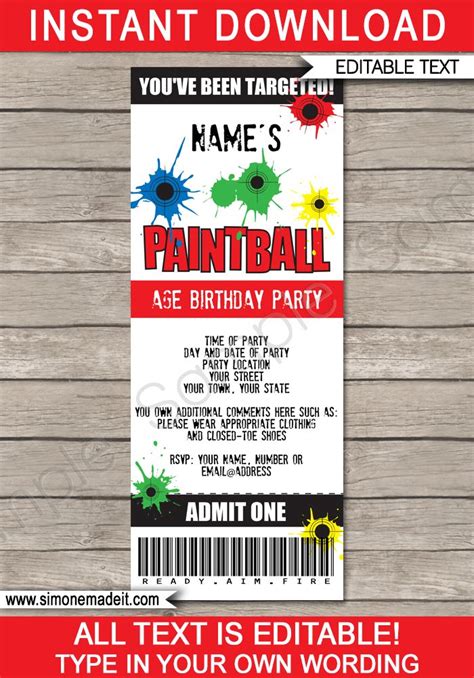 paintball party ticket invitation template party invite template