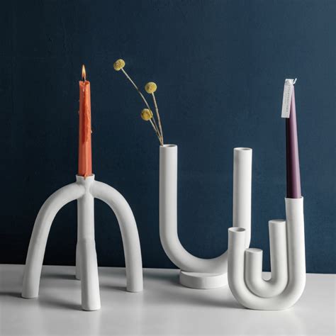 nordic scandinavian style white ceramic candlestick pipe u shape candle