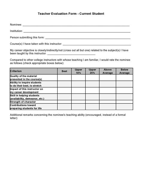 teacher evaluation form sample templates sample templates gambaran