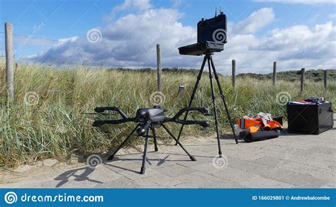large industrial commercial drone  monitor  stand   countryside editorial photo