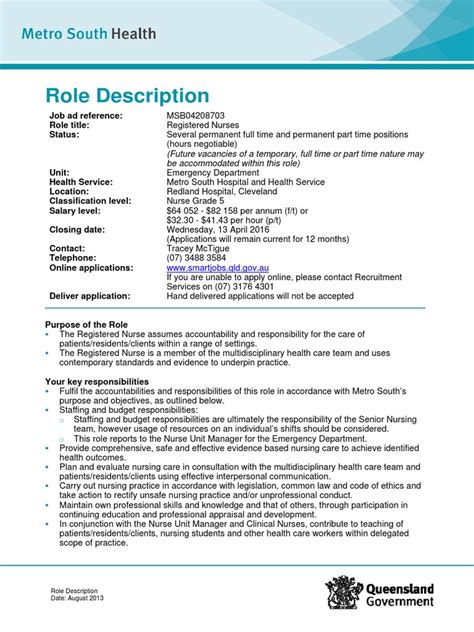Registered Nurse Er Job Description In Australia Pdf Midwife Nursing