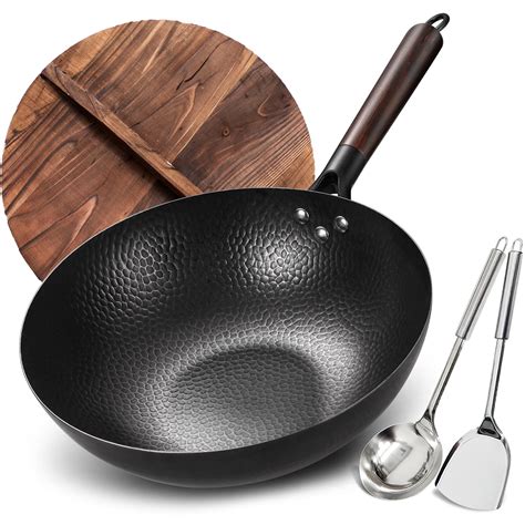 buy anyfish carbon steel wok pan  woks  stir fry pans  lid  coated chinese wok