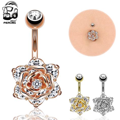 2017 Fashion 1pc Belly Button Rings Crystal Piercing Flower Style Navel