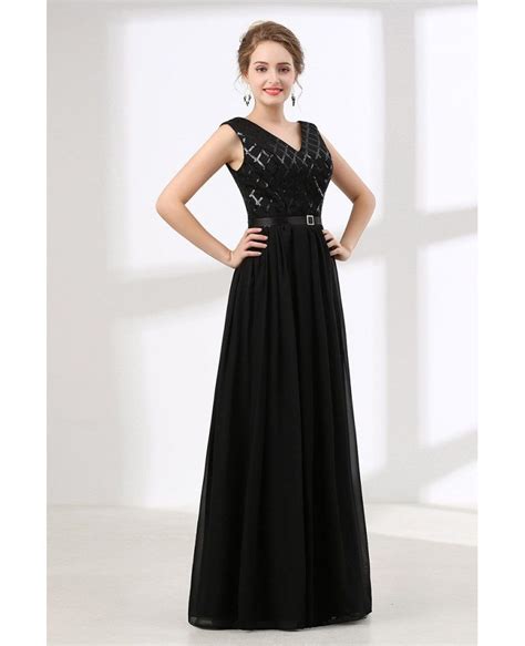 inexpensive sequined black prom dress long  neck  ch gemgracecom