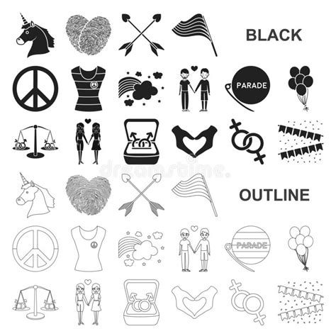 Gay And Lesbian Black Icons In Set Collection For Design Sexual