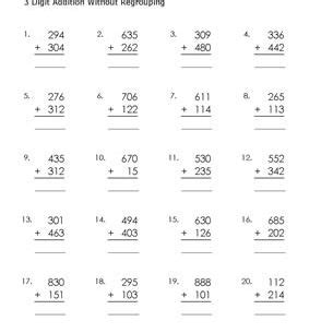 digit addition worksheets  regrouping
