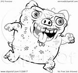 Pig Running Ugly Outlined Clipart Cartoon Coloring Vector Thoman Cory Royalty sketch template