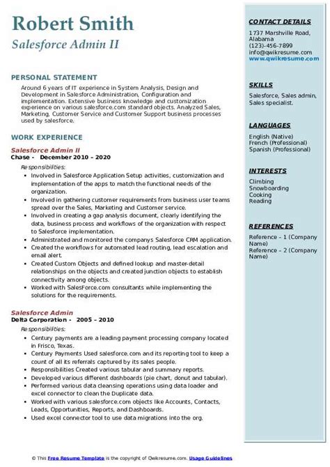 salesforce admin resume samples qwikresume