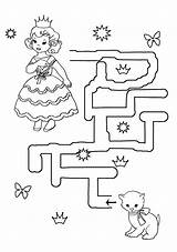 Maze Princess Mazes Printable Kitten Kids Find Sheet Way Help Color sketch template