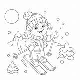 Coloring Outline Cartoon Skiing Winter Skis Riding Boy Girl Kids Sports Snowboarding Stock Book Illustrations Vector Dreamstime sketch template