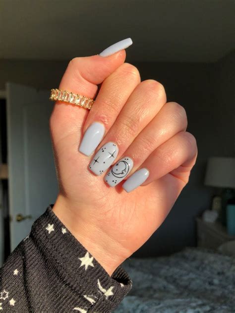 moon  star nails square acrylic nails nails fashion nails
