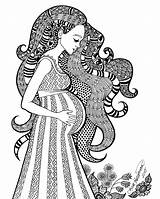 Motherhood Zentangle Mandala Doodle Expectation Volwassenen Adult Schwangerschaft sketch template