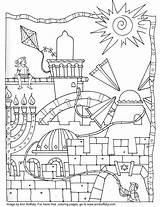 Jerusalem Coloring Pages Jewish Hanukkah Printable Worksheets Clipart School Sheets Kids Color Holy Israel Hebrew Shabbat Southwest Activities Rebuilding Walls sketch template