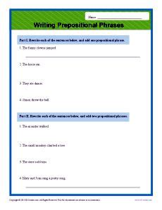 writing prepositional phrases sentence worksheets prepositional