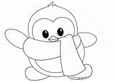 Penguin Coloring Pages Cute Winter Little Penguins Christmas Drawing Baby Adelie Printable Scarf Clipart Color Template Kids Sheets Print Email sketch template