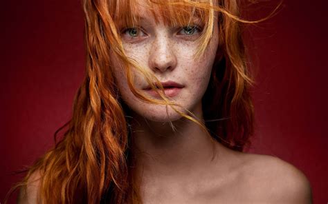 Wallpaper Women Redhead Portrait Long Hair Bare Shoulders