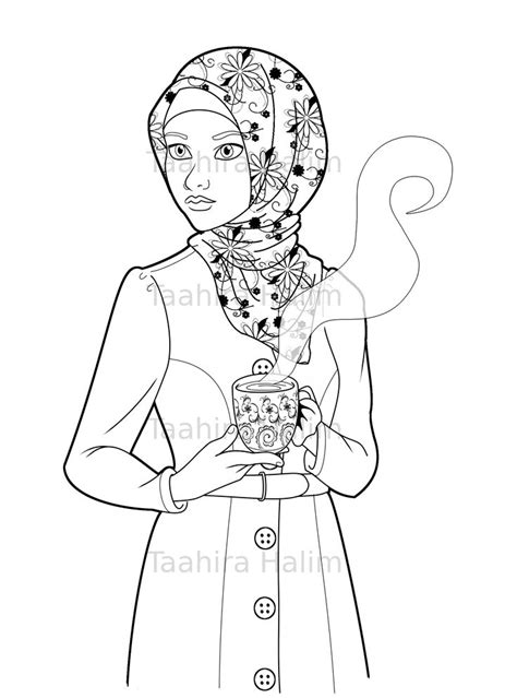 muslim hijabi coloring book page  muslimah lady  mug etsy