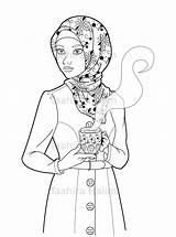 Coloring Muslim Pages Book Hijabi Girls Girl Islamic Muslimah Lady Cute Hijab Kids Printable Color Boyama Etsy Clothes Pdf Mug sketch template
