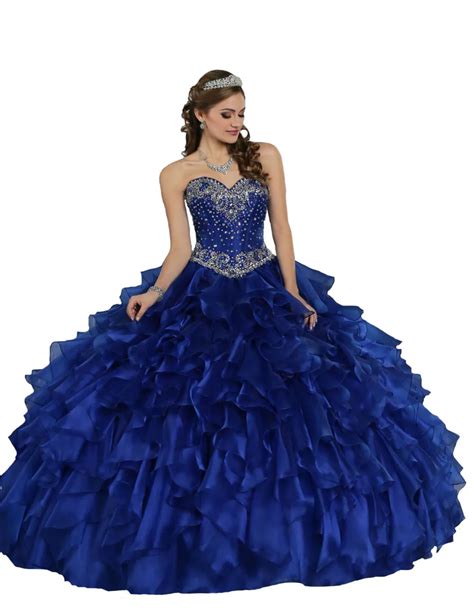 elegant royal blue princess debutante ball gowns ruffle beaded sweet  dresses cheap