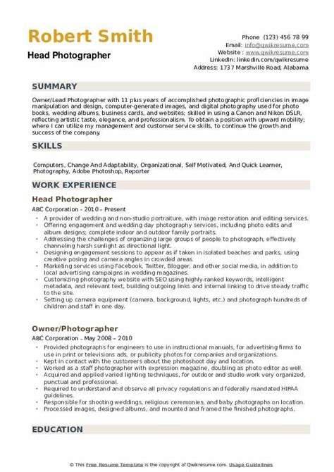 photographer resume samples qwikresume