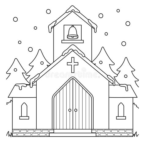 church christmas coloring page  kids stock vector illustration