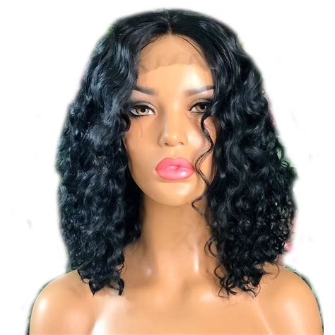 130 density glueless lace front human hair wigs with bangs remy hair