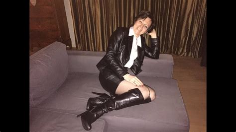 older women in leather skirt and boots youtube