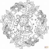 Christmas Coloring Mandala Santa Claus Pages Presents Mandalas Holiday Printable Tag sketch template