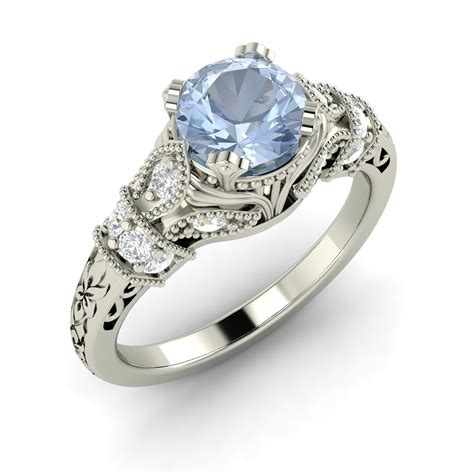 natural genuine aquamarine  diamond engagement ring  platinum