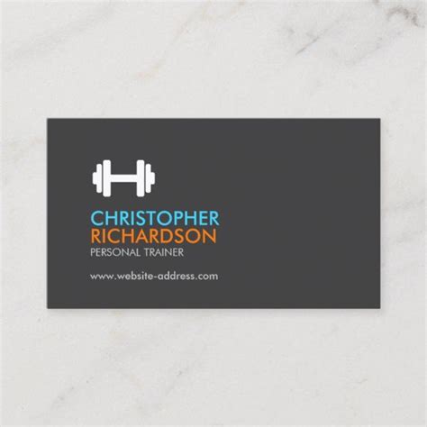 dumbbell logo fitness personal trainer orange blue business card