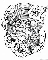Coloring Skull Dead Sugar Pages Printable Girl Grateful Tattoo Print Drawing Bears Book Woman Sexy Muertos Mask Punk Dia Los sketch template