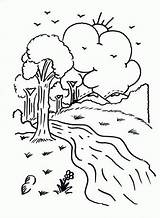 River Coloring Printable Trees Pages Clouds Sun Fun Results Bảng Chọn sketch template